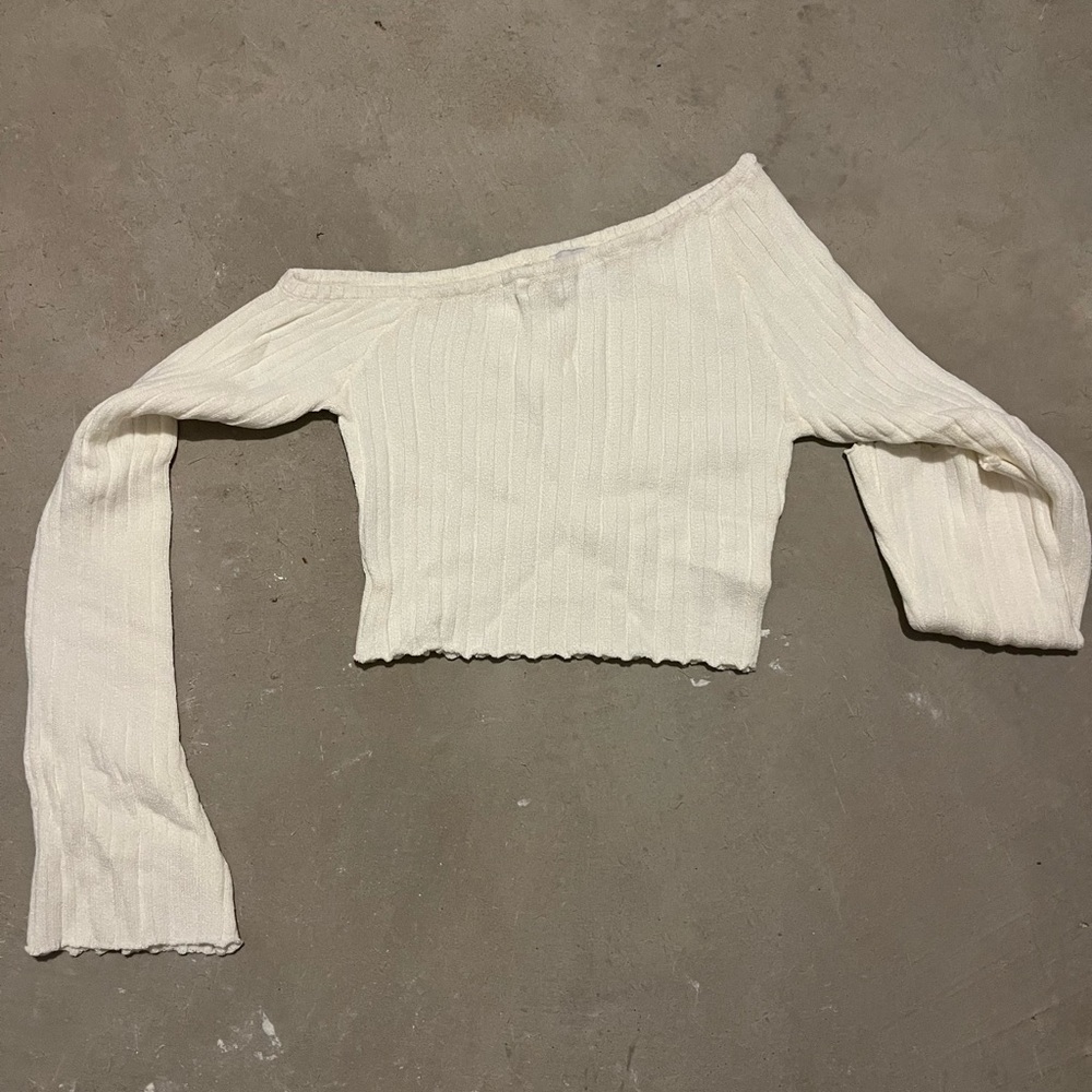 Princess Polly Cream Ribbed Knit Top